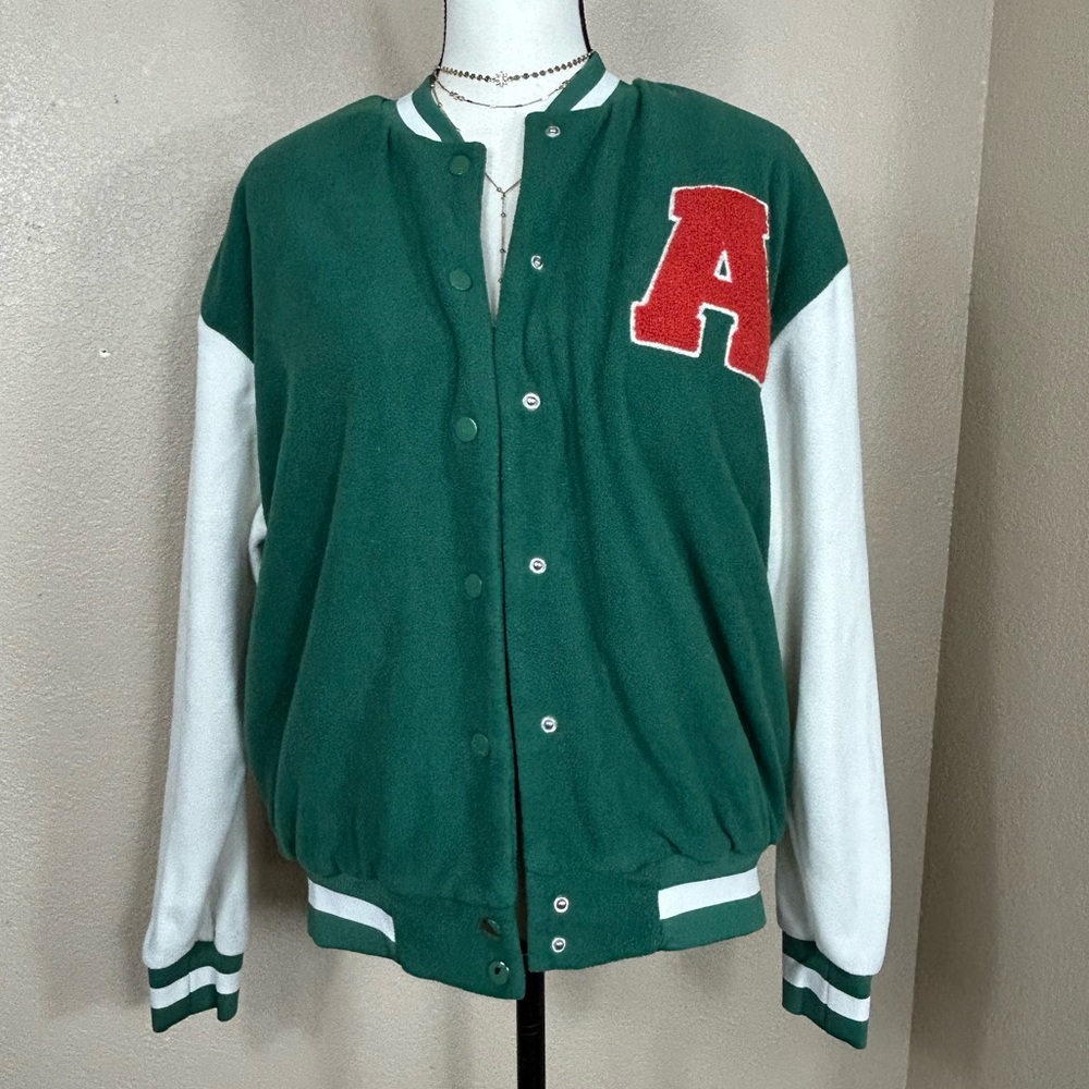 NICOLA BEE JUNIORS SIZE S Varsity Fleece Bomber Jacket Monogram Letter A